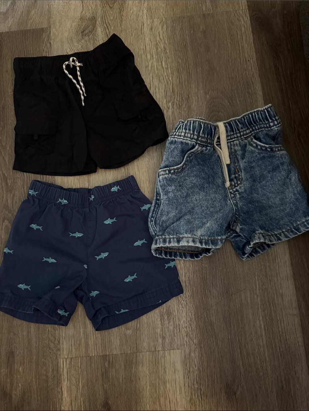 Old Navy Kids Shorts Bundle - Black, Navy with Sharks, Washed Blue Denim